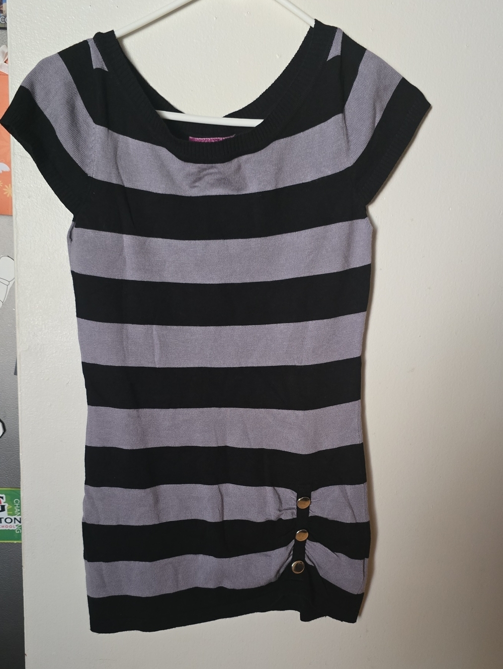 Derek Heart Black and Gray Striped Short Sleeve Knit Tunic